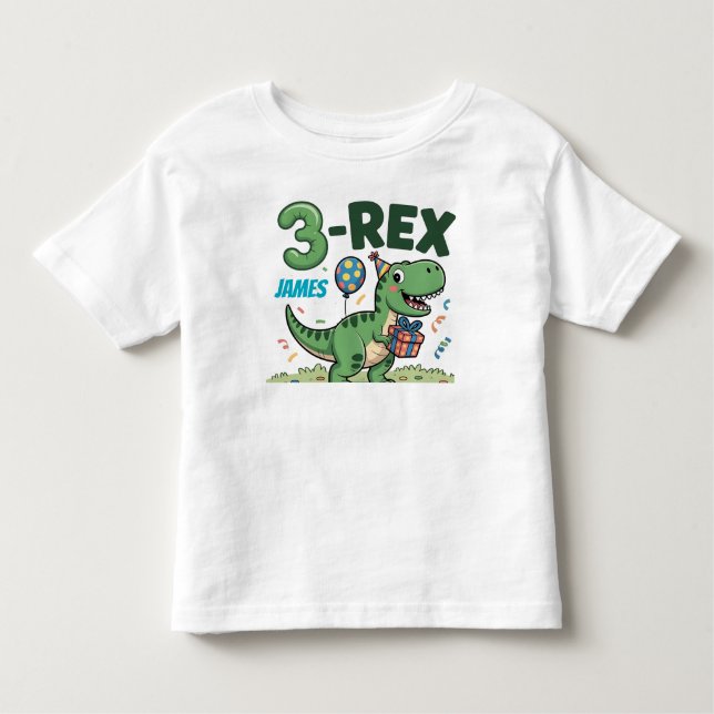Camiseta Rex Adorable Dinossaur aniversário de 3 anos Toddl (Frente)