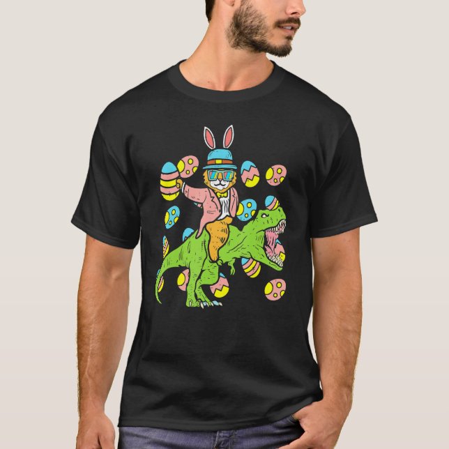 Camiseta Rex De Dinossauro De Felz pascoa De Gato (Frente)