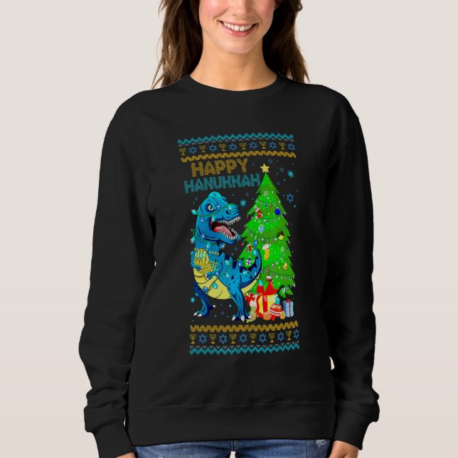 Camiseta Rex Dinosaur Christmas Tree Happy Hanukkah Chanukk (Frente)