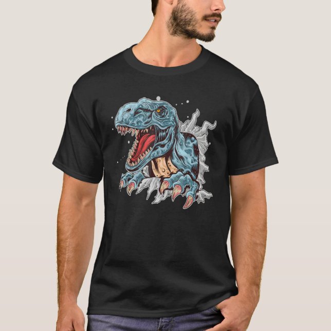 Camiseta Rex Dinossauro Emergindo Brinquedo Tridimensional  (Frente)