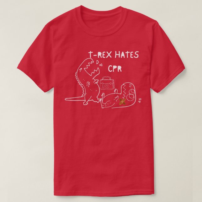 Camiseta Rex Odeia Enfermeira Engraçada com Dinossauros CPR (Frente do Design)