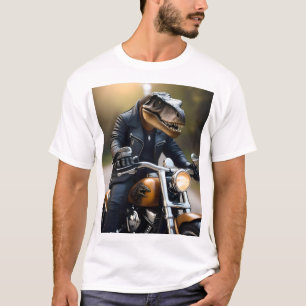 Camiseta **"Rex Revved Up: T-Rex em couro em uma moto