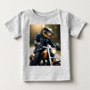 Camiseta **"Rex Revved Up: T-Rex em couro em uma moto