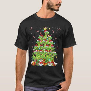 Camiseta Rex Xmas Lighting Tree Papais noeis Rex Dinosaur C