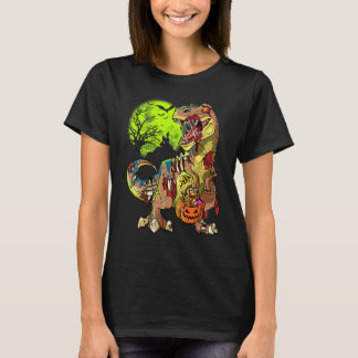 Camiseta Rex Zumbi Halloween Meninos Abóbora Dinossauro Re