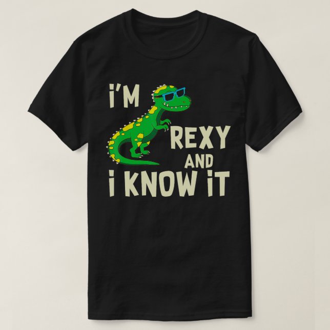 Camiseta REXY E EU CONHEÇO-O Dinossauro (Frente do Design)