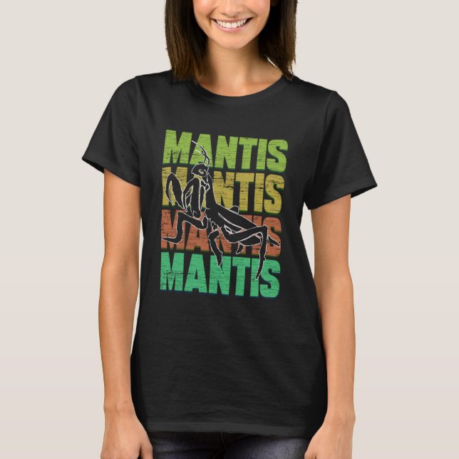 Camiseta Rezando Mantis Insetos Retro Palavras Capturar Rep (Frente)