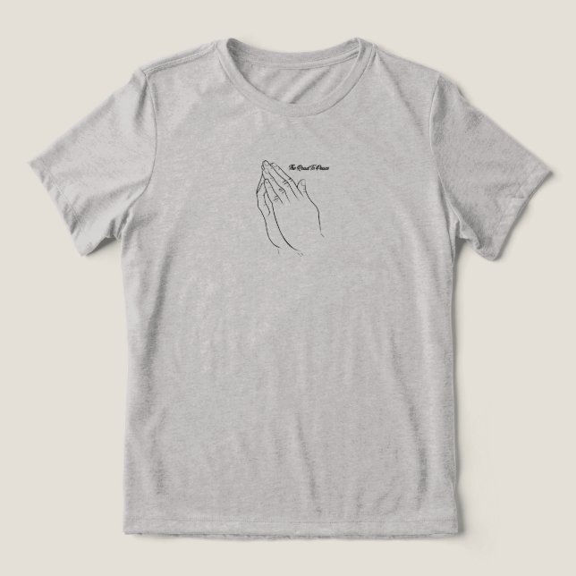 Camiseta Rezar Mãos À Paz (Design frontal)