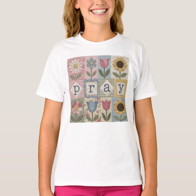Camiseta Reze Fé Cristã Cottagecore  (Frente)