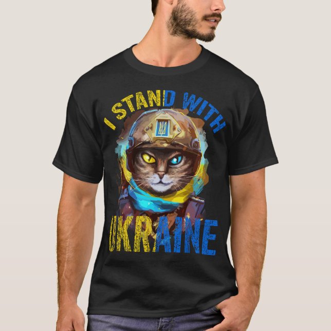 Camiseta Reze Por Suporte Para O Soldado De Gato Ucraniano  (Frente)