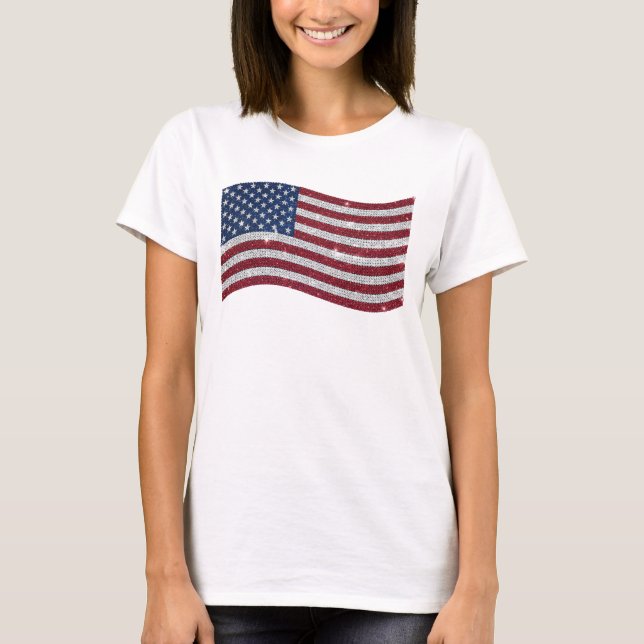 Camiseta Rhinestone US Flag Ilustração - Patriótico (Frente)