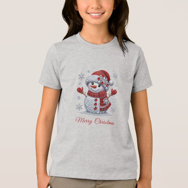 Camiseta Rhinestones Snowman Holiday (Frente)