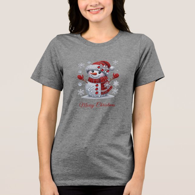 Camiseta Rhinestones Snowman Holiday Women's (Frente)