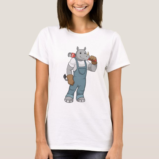 Camiseta Rhino como Handyman com alicates de bomba de água (Frente)