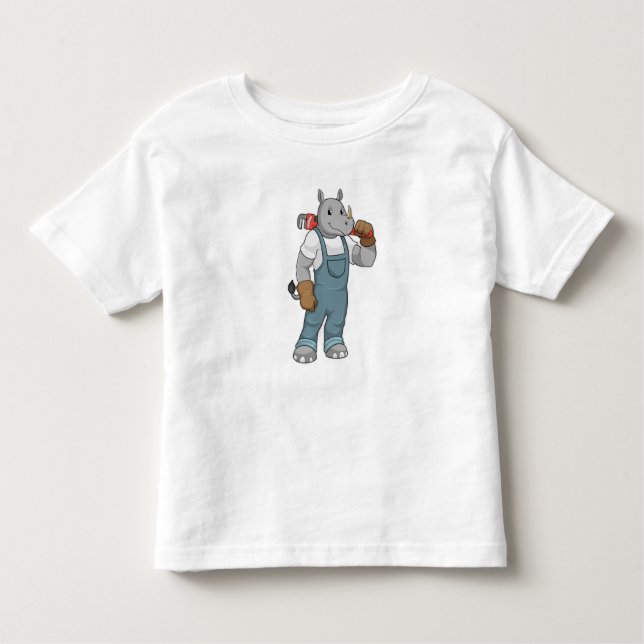 Camiseta Rhino como Handyman com alicates de bomba de água (Frente)