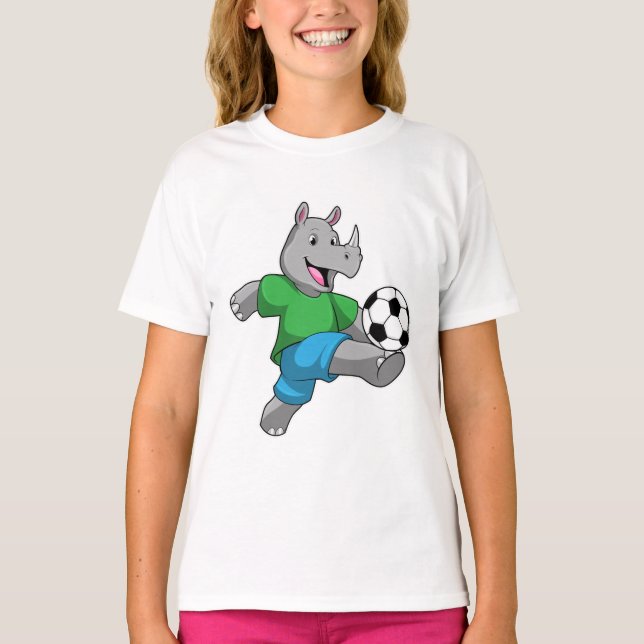 Camiseta Rhino como jogador de futebol com futebol (Frente)
