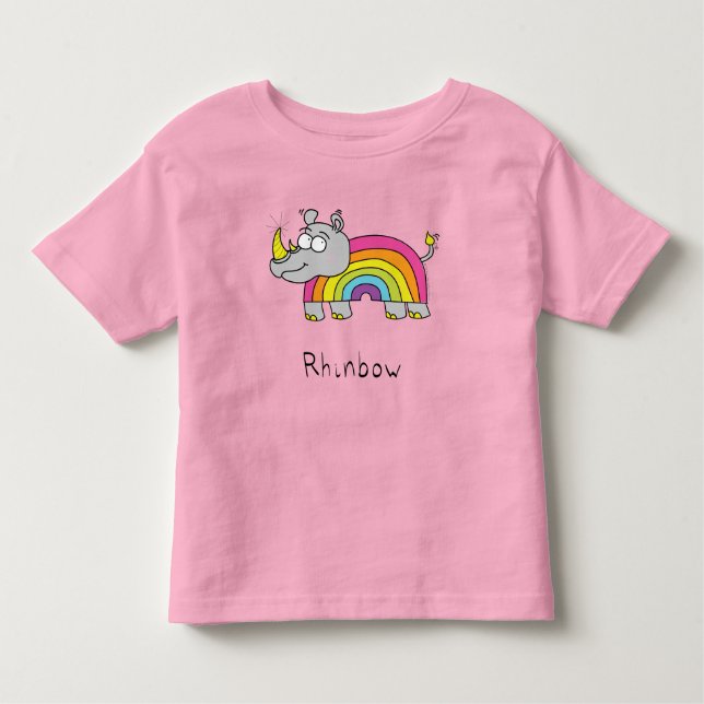 Camiseta Rhino Rainbow Funny Cute Kids Rhinoceronte (Frente)