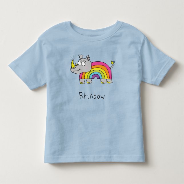 Camiseta Rhino Rainbow Funny Cute Kids Rhinoceronte (Frente)