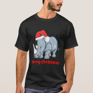 Camiseta Rhino Santa Hat Merry Árvore de Natal Pajama Vacat