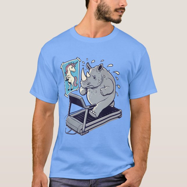 Camiseta Rhino vs Unicorn - Malhação Engraçado de Workout e (Frente)