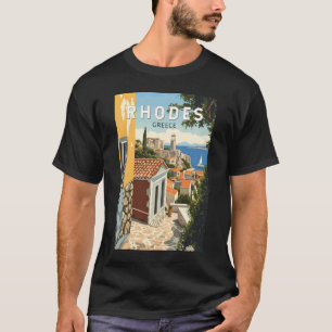 Camiseta Rhodes Grécia Old Town Viagem Art Vintage