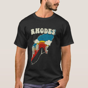 Camiseta Rhodes Grécia Vintage Ilha Grega Arco-Íris Retro 7
