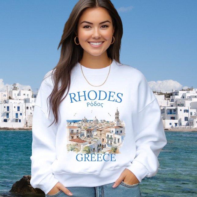 Camiseta Rhodes Greece Watercolor – Cozy Greek Island (Criador carregado)