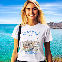 Camiseta Rhodes Greece Watercolor Landscape – Greek Island 