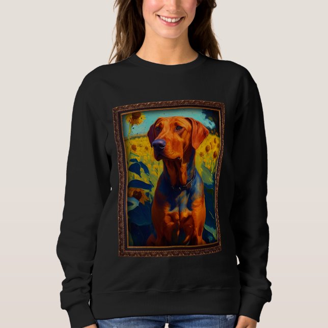 Camiseta Rhodesian Ridgeback Painting Sunflower Flower Mom  (Frente)