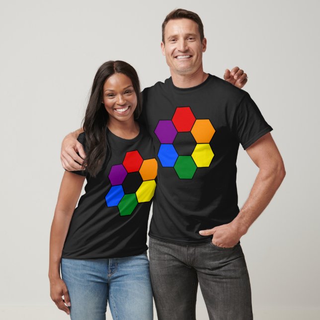 Camiseta Rhombus geométrico do arco-íris a preto (Unissex)
