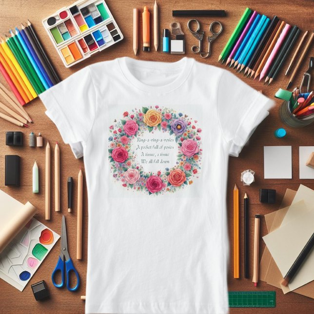 Camiseta Rhyme de ação do playground "Toque um Anel de Rosa (A beautiful and bright girls tee shirt "Ring a Ring O Roses")