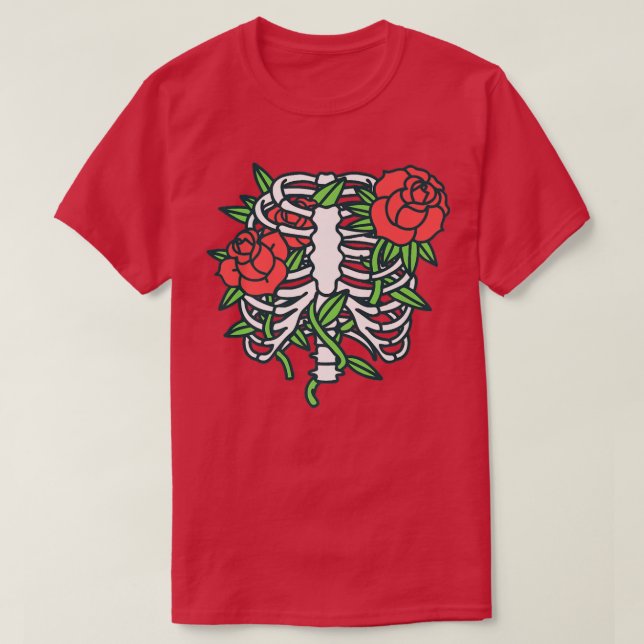 Camiseta Rib Cage com Rosas vermelhas para Figurino de Hall (Frente do Design)