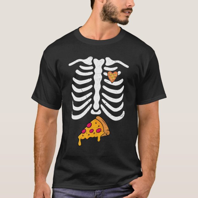 Camiseta Rib Cage Skeleton X Ray Pizza Figurino Halloween (Frente)