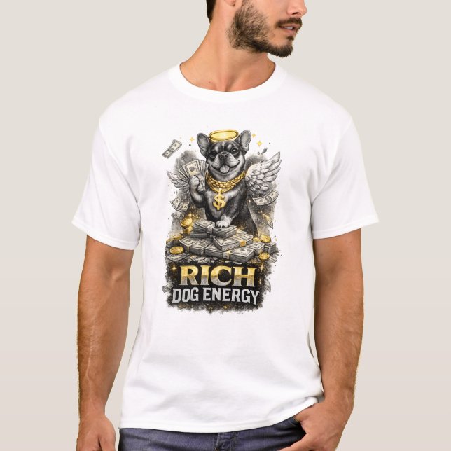 Camiseta Rich Dog Energy Funny Money Dog Illustration (Frente)