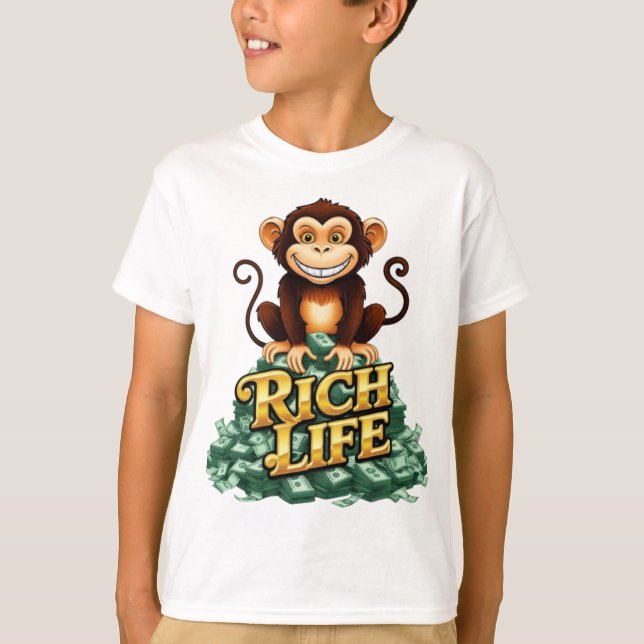Camiseta Rich Life Monkey mascote logotipo design (Frente)