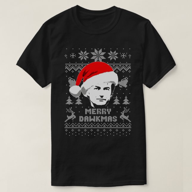 Camiseta Richard Dawkins Feliz Dawkmas Suor de Natal Feio (Frente do Design)