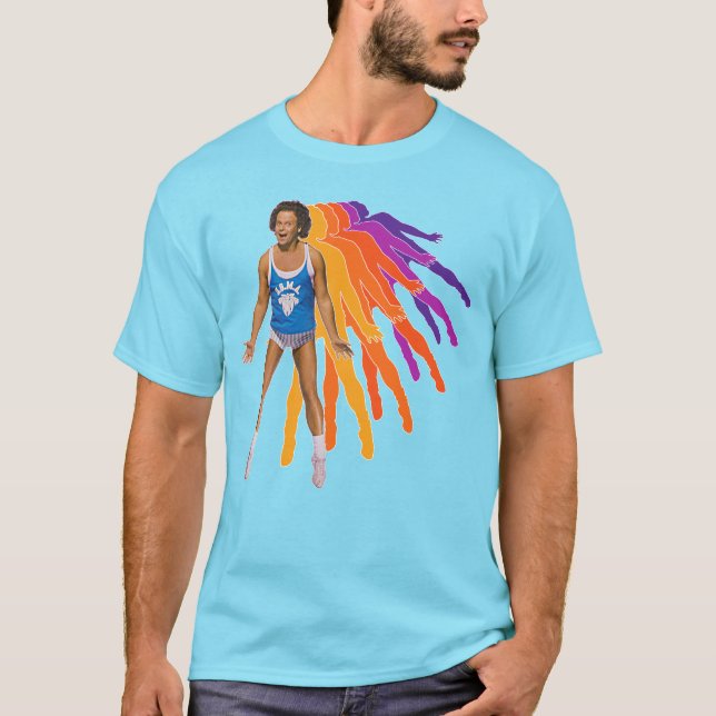Camiseta Richard Simmons Retro Suando Arco-Íris (Frente)