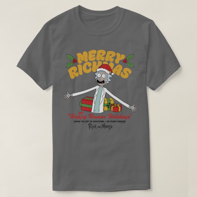 Camiseta Rick and Morty Christmas Merry Rickmas Happy Human (Frente do Design)