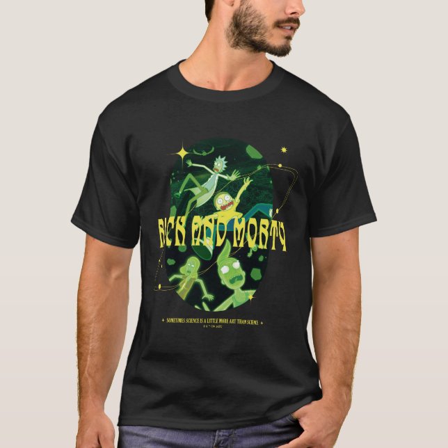 Camiseta Rick e Crachá de Cotação de Morty (Frente)
