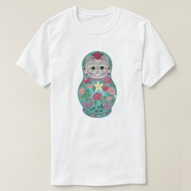 Camiseta Rico Floral Meowtreshka (Frente do Design)