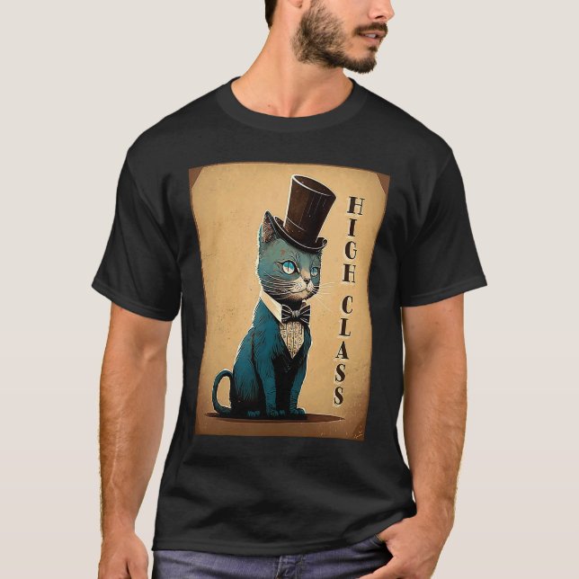Camiseta Rico Gato de Alta Classe, Chapéu Superior, Arco Es (Frente)