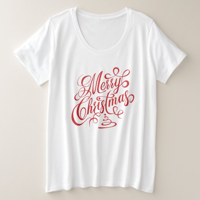 Camiseta Rico Vermelho Feliz Natal - Tipografia Cursiva (Frente do Design)