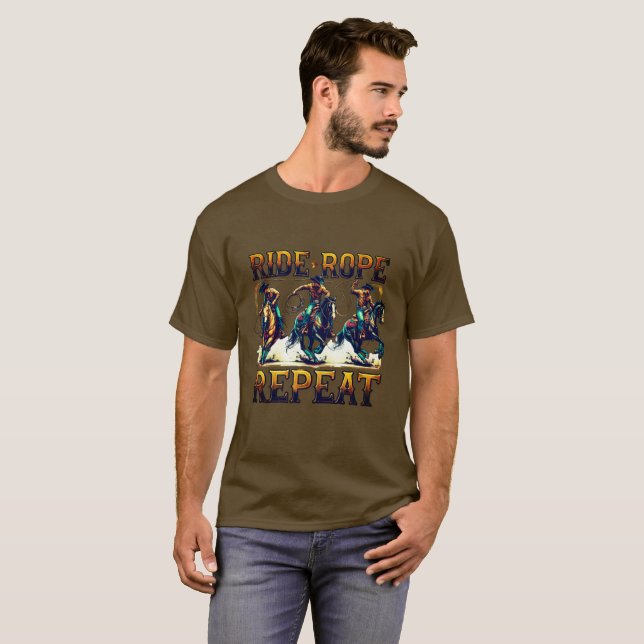 Camiseta ✨"Ride Rope Repeat" Cowboy Riding Shirt  (Frente Completa)