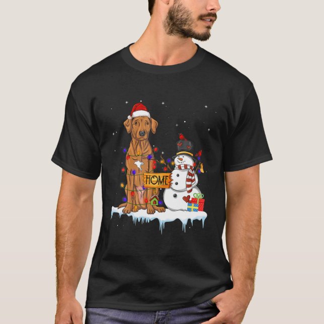Camiseta Ridgeback Engraçado Cão de Natal Cachorro de Neve  (Frente)