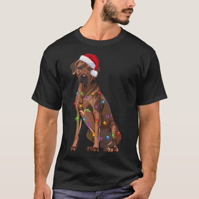 Camiseta Ridgeback Ridgeback Natal Luzes Xmas Cão Amor (Frente)