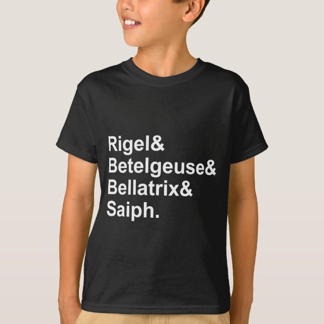 Camiseta Rigel Betelgeuse Bellatrix Saiph | Estrelas de Óri (Frente)