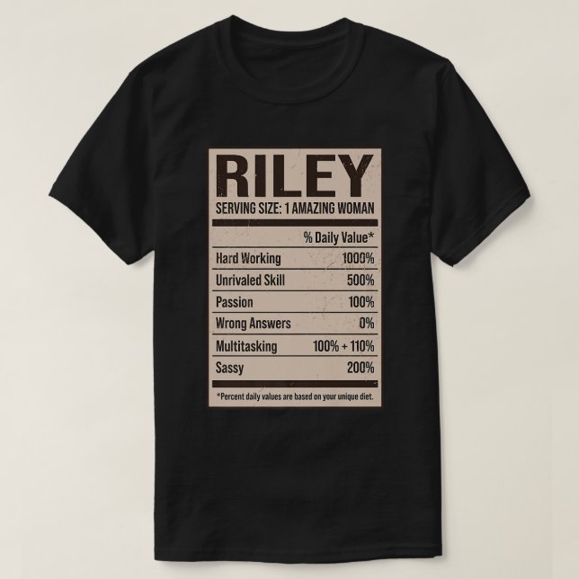 Camiseta Riley Nutritrition Facts Name Alias Title For (Frente do Design)
