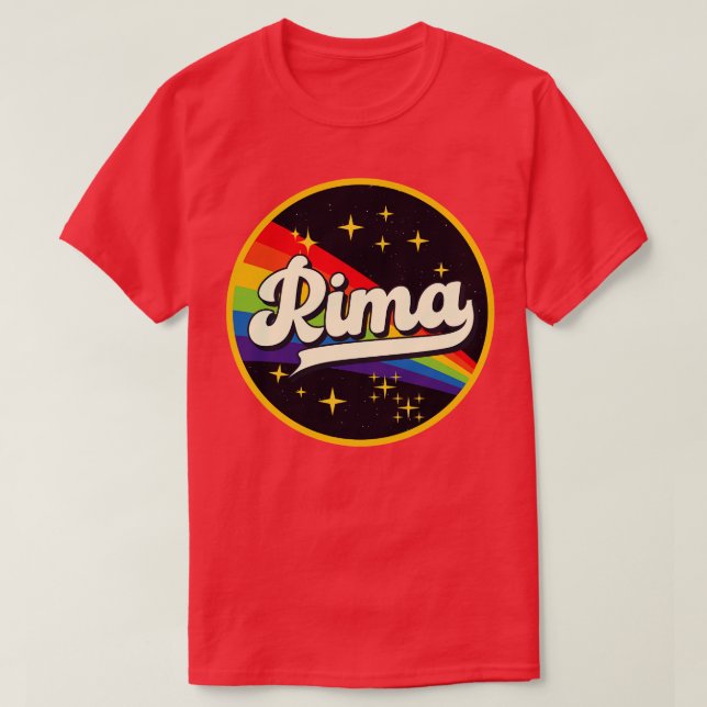 Camiseta Rima Rainbow No Estilo De Vintagem Espacial (Frente do Design)