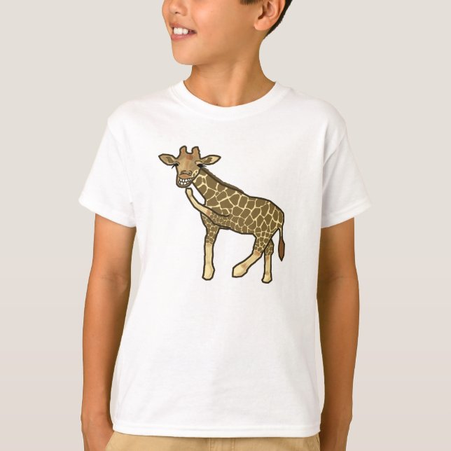 Camiseta Rindo de Girafa Bonita Animação Desenhada À Mão (Frente)