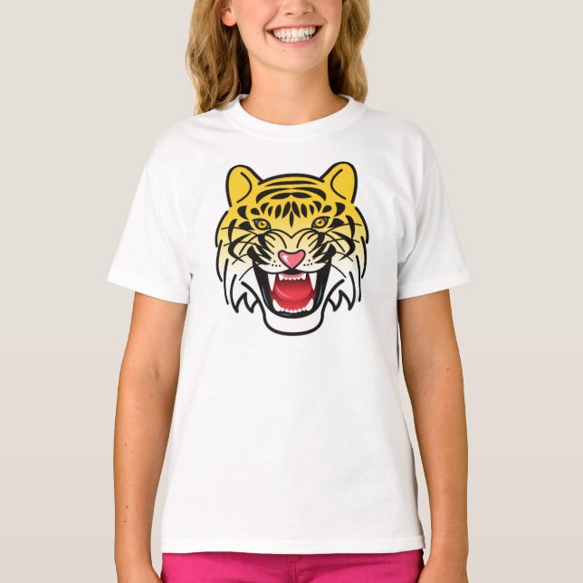 Camiseta Rindo de Trabalho de arte do Tiger Face (Frente)